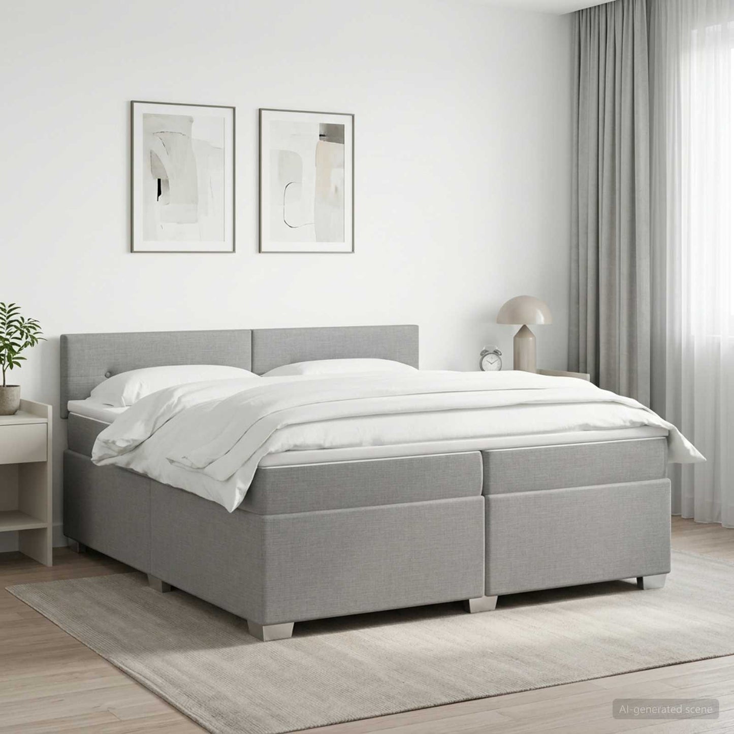 Boxmadras med topmadras Lysegrå 200 x 200 cm Stof