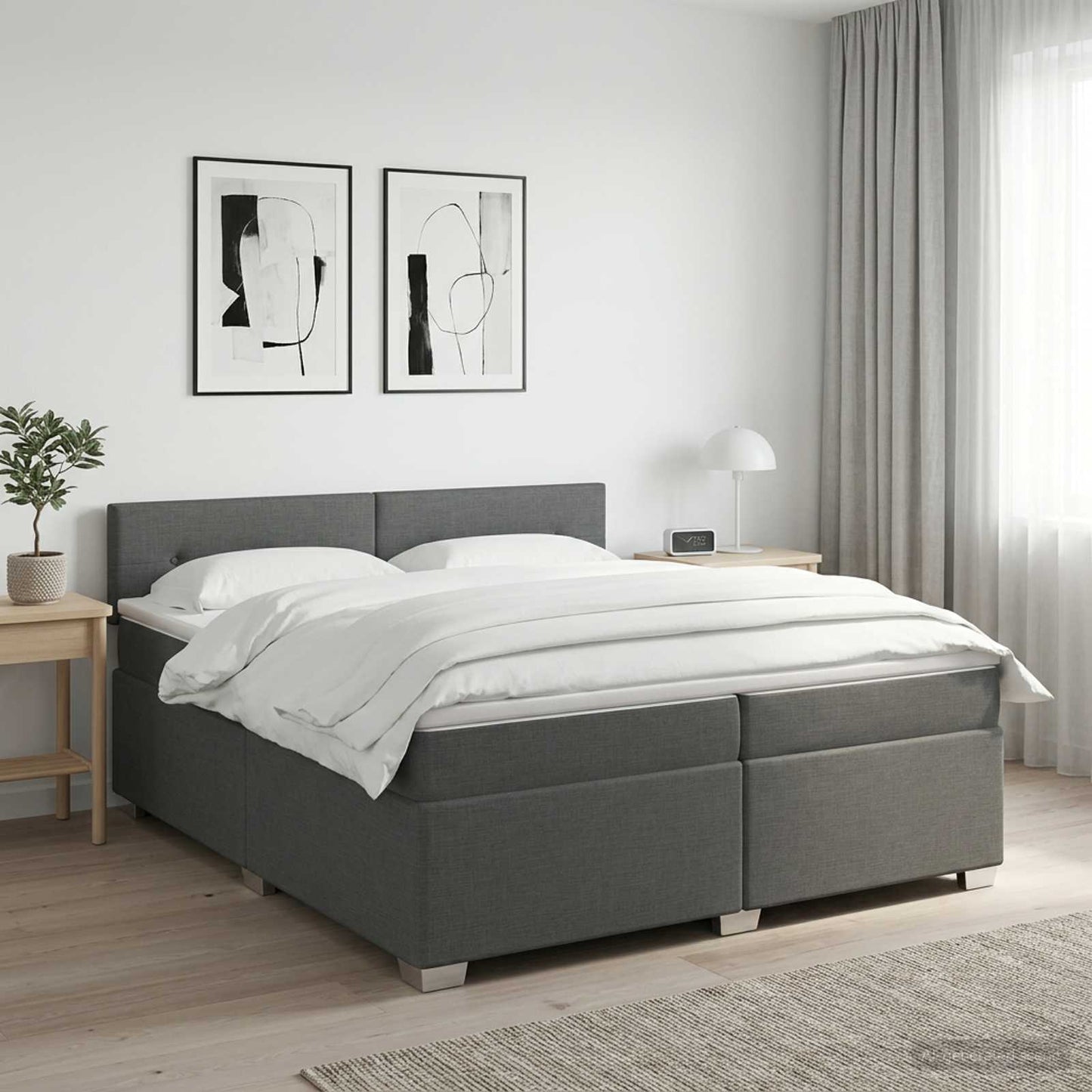 Boxmadras med topmadras Mørkegrå 200 x 200 cm Stof