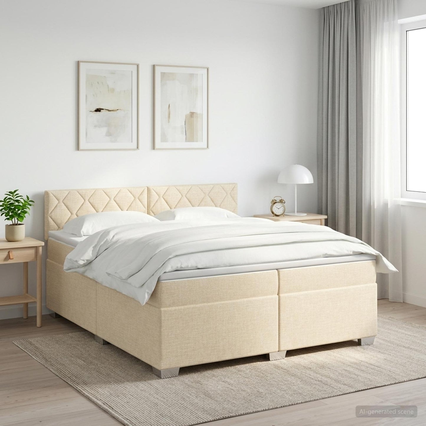 Boxmadras med topmadras Cremefarvet 200 x 200 cm Stof