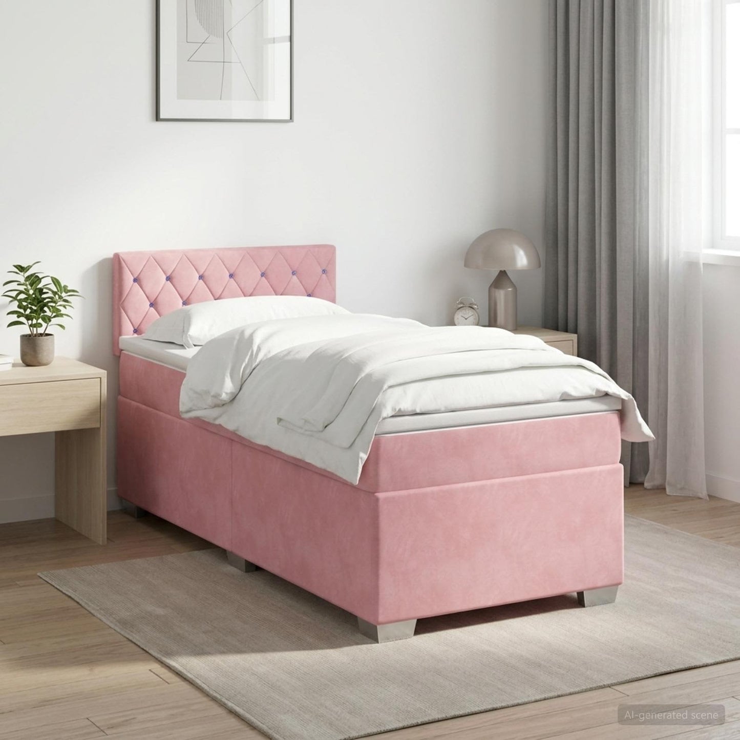 Boxmadras med topmadras Lyserød 100 x 200 cm Fløjl