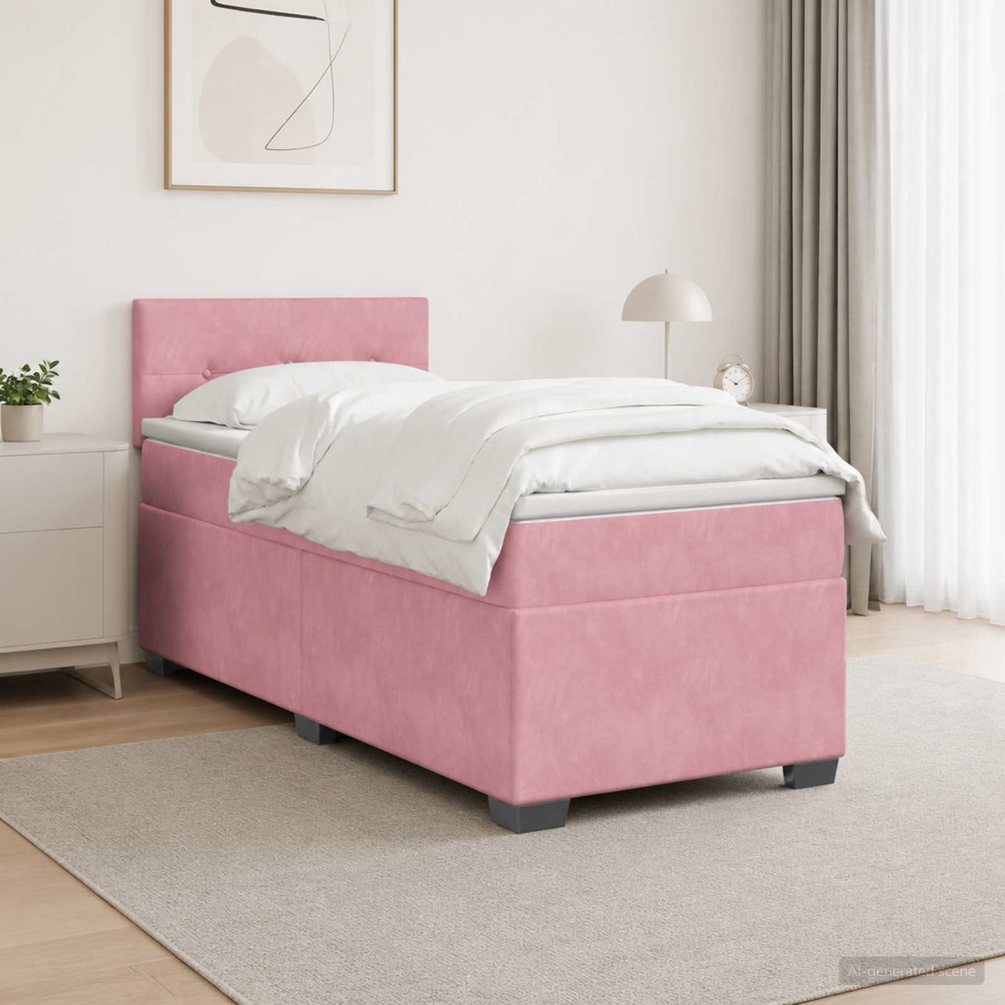 Boxmadras med topmadras Lyserød 80 x 200 cm Fløjl