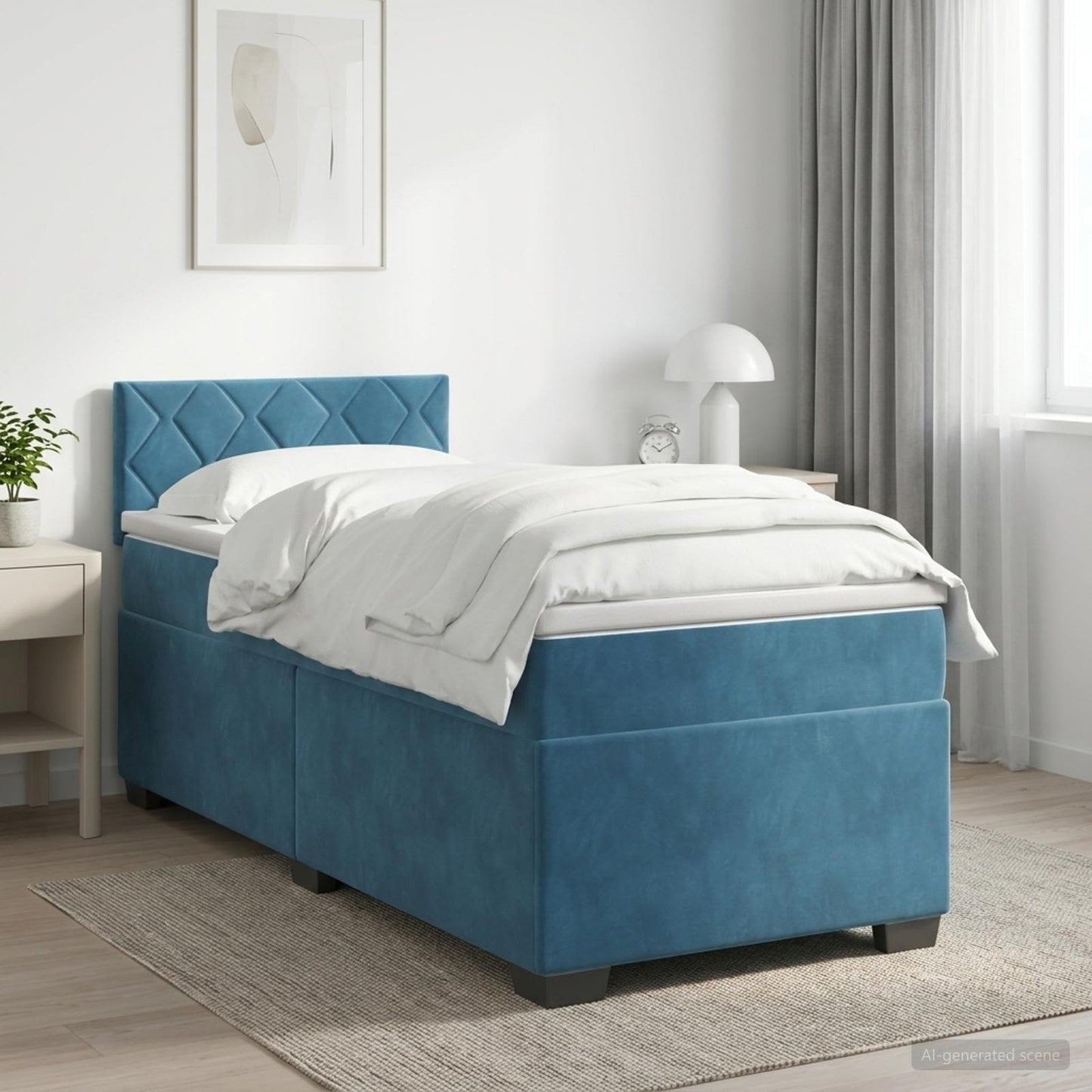 Boxmadras med topmadras Mørk blå 80 x 200 cm Fløjl