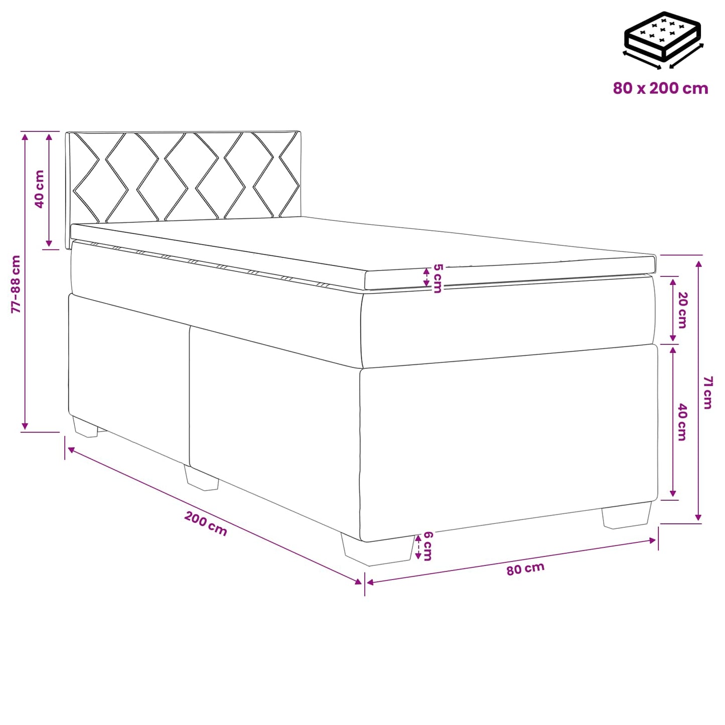 Boxmadras med topmadras Mørk blå 80 x 200 cm Fløjl