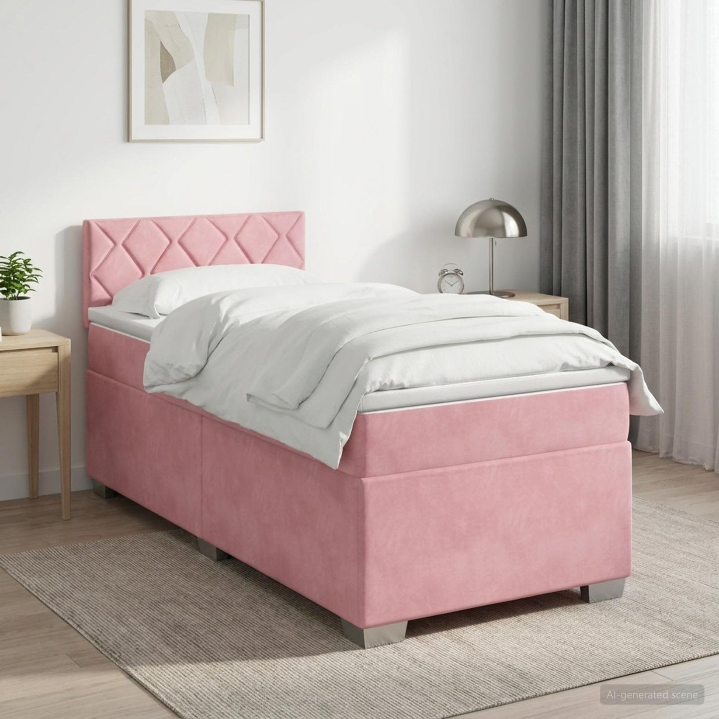 Boxmadras med topmadras Lyserød 80 x 200 cm Fløjl