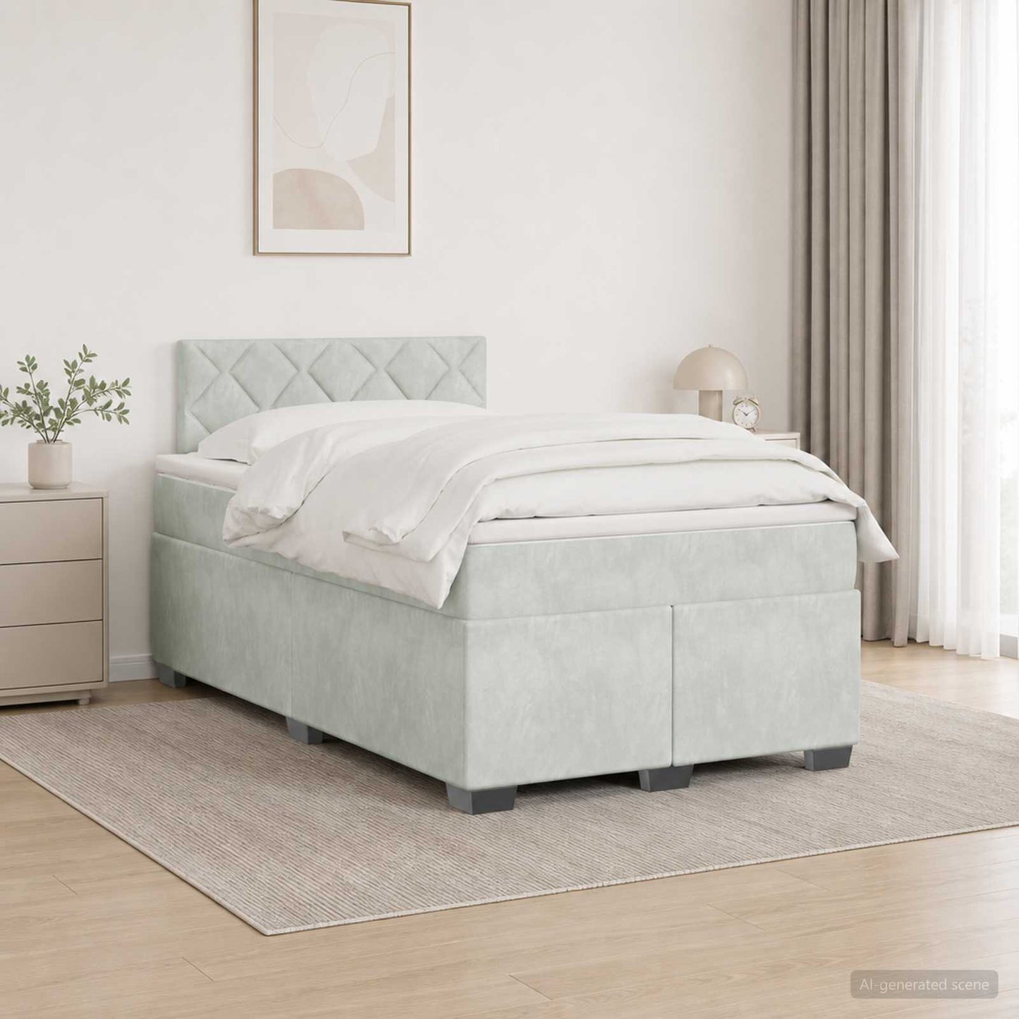 Boxmadras med topmadras Lysegrå 120 x 190 cm Fløjl