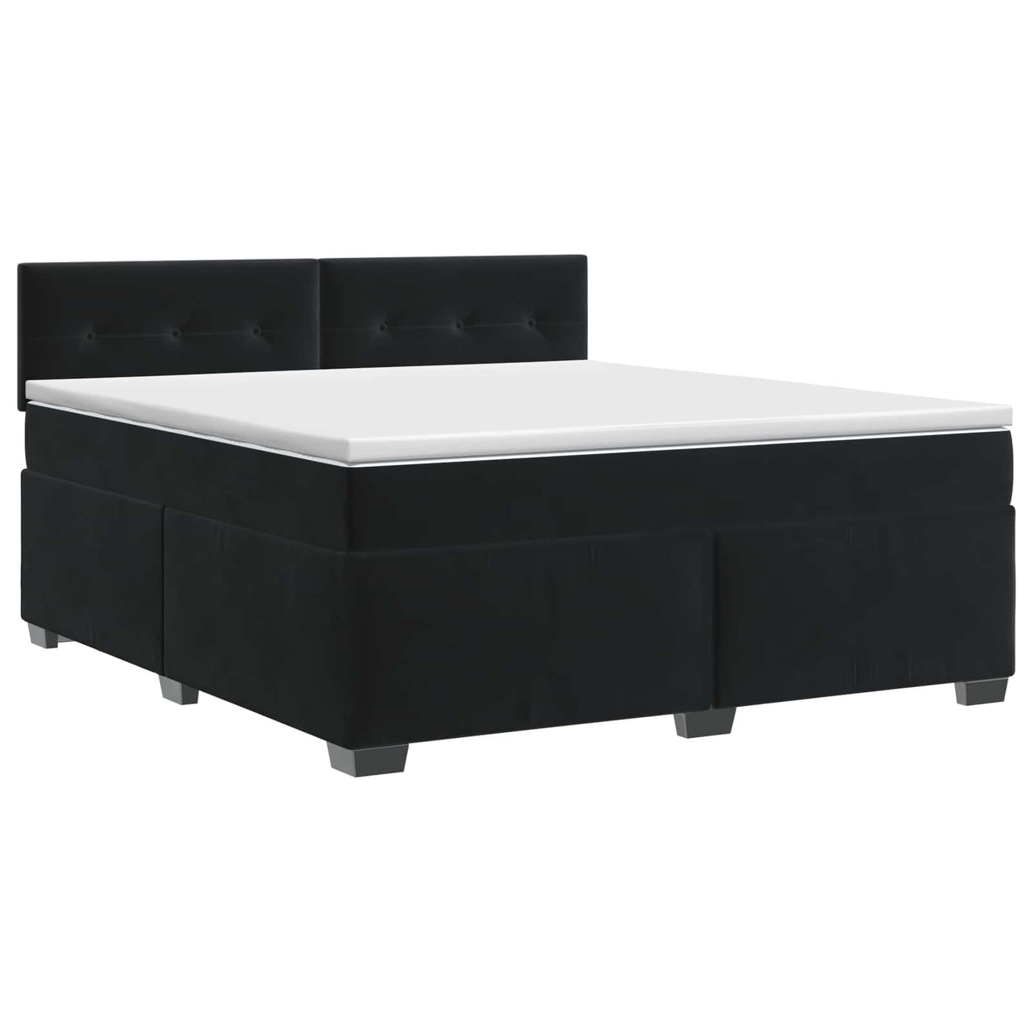 Boxmadras med topmadras med hovedgærde Sort 160 x 200 cm Fløjl