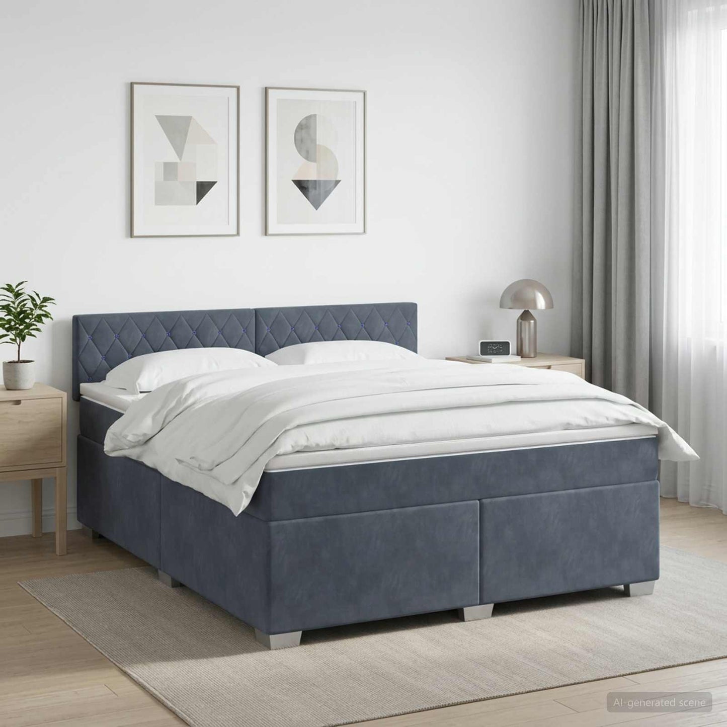 Boxmadras med topmadras Mørkegrå 180 x 200 cm Fløjl