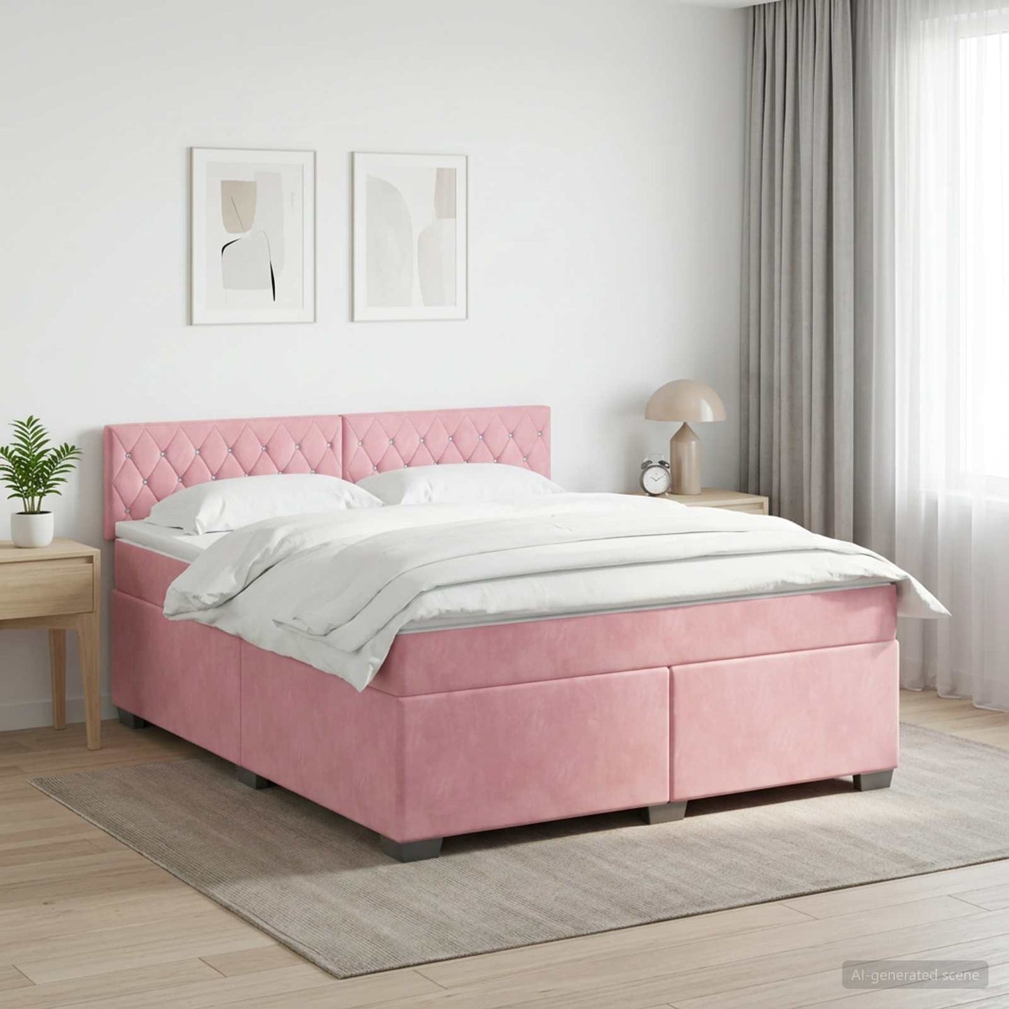 Boxmadras med topmadras Lyserød 160 x 200 cm Fløjl