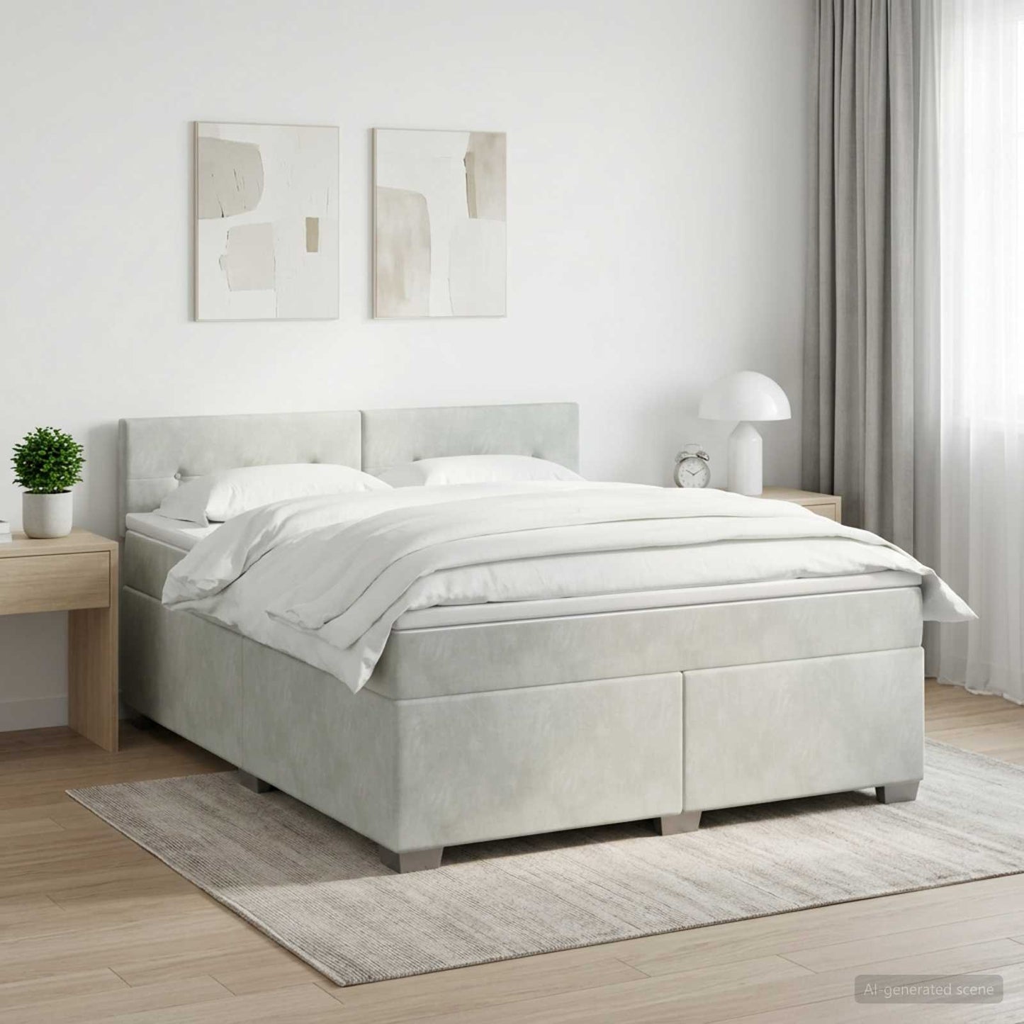 Boxmadras med topmadras Lysegrå 160 x 200 cm Fløjl