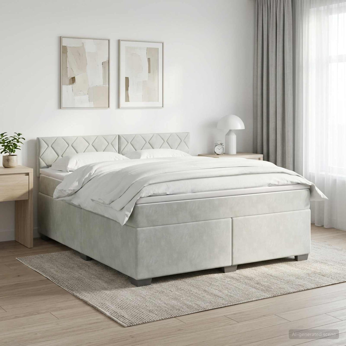 Boxmadras med topmadras Lysegrå 160 x 200 cm Fløjl