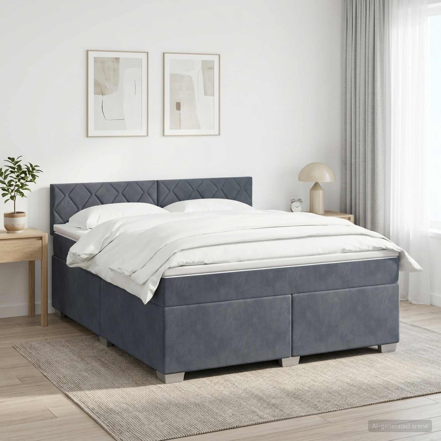 Boxmadras med topmadras Mørkegrå 140 x 200 cm Fløjl