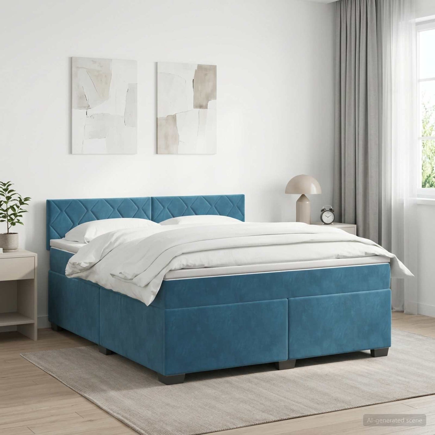 Boxmadras med topmadras Mørk blå 140 x 190 cm Fløjl