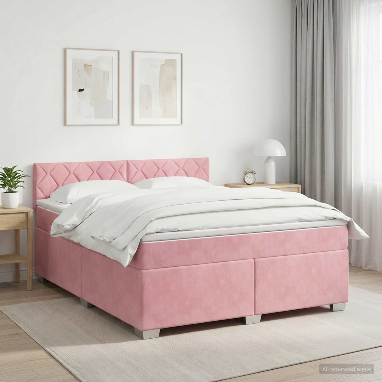 Boxmadras med topmadras Lyserød 140 x 200 cm Fløjl