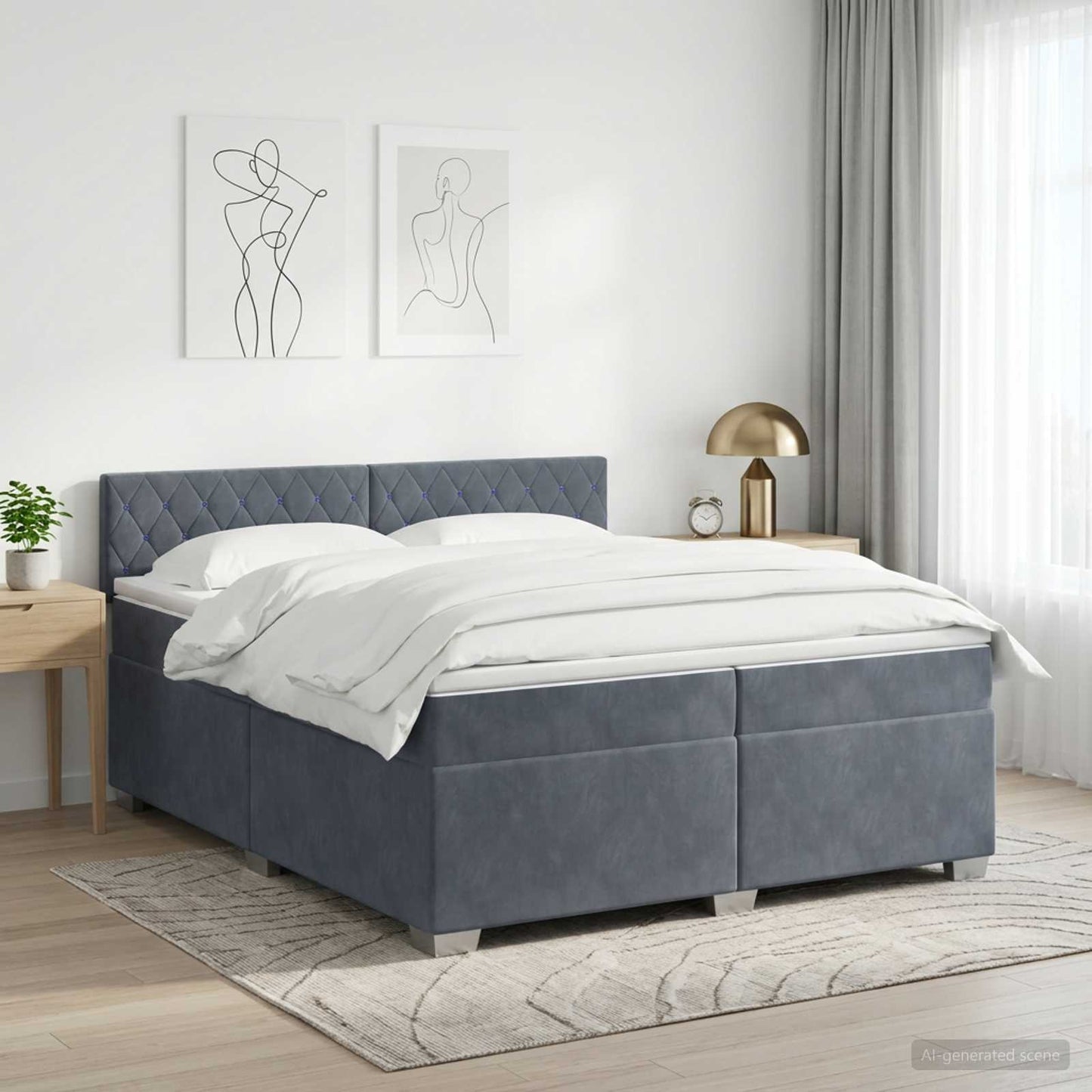 Boxmadras med topmadras Mørkegrå 200 x 200 cm Fløjl