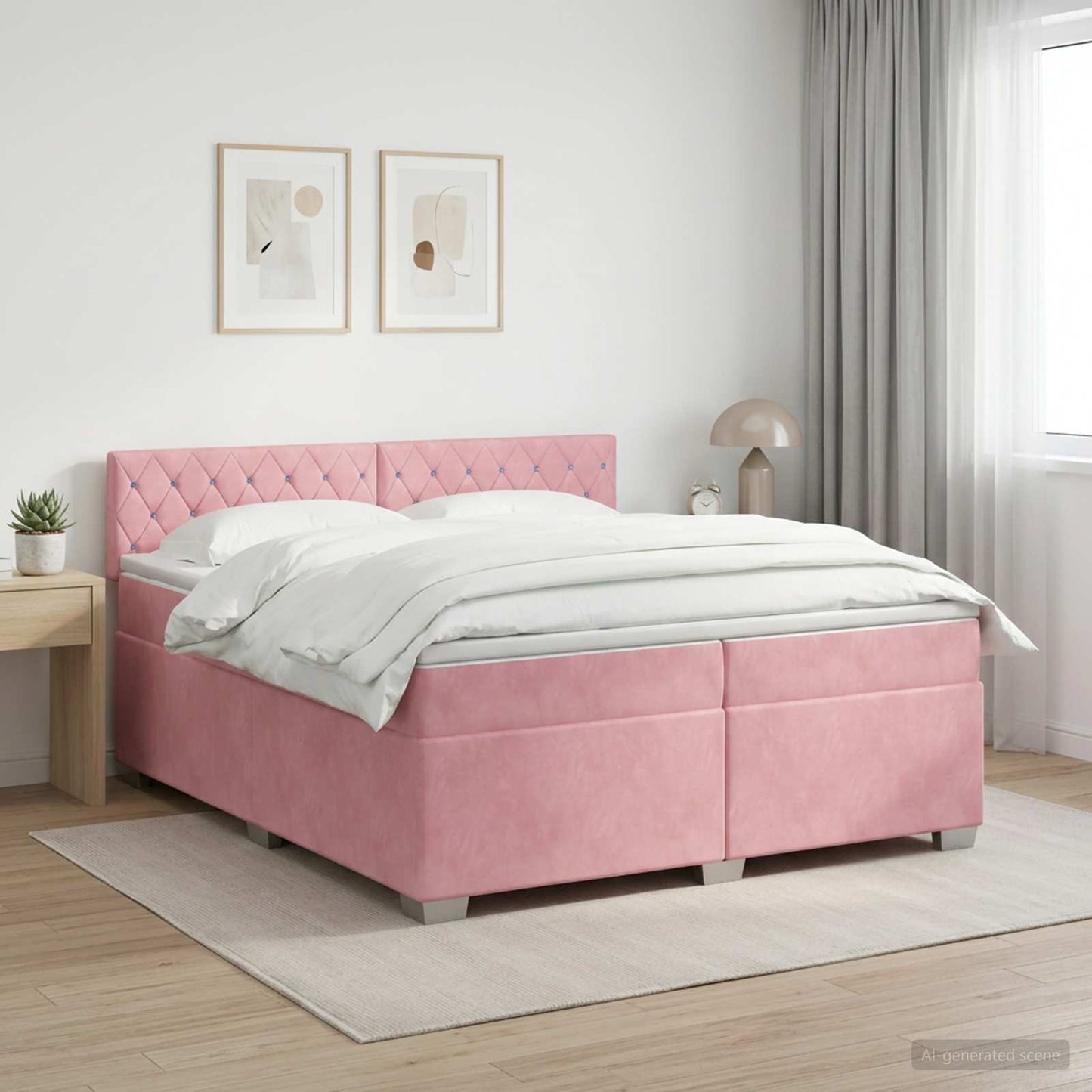 Boxmadras med topmadras Lyserød 200 x 200 cm Fløjl