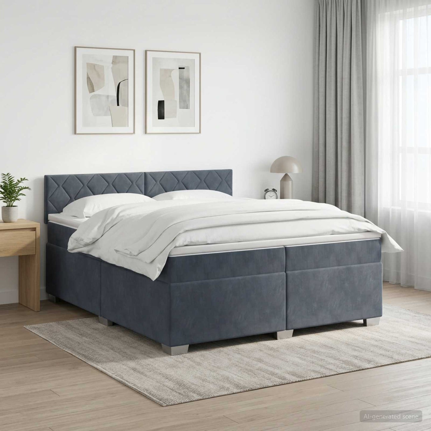 Boxmadras med topmadras Mørkegrå 200 x 200 cm Fløjl