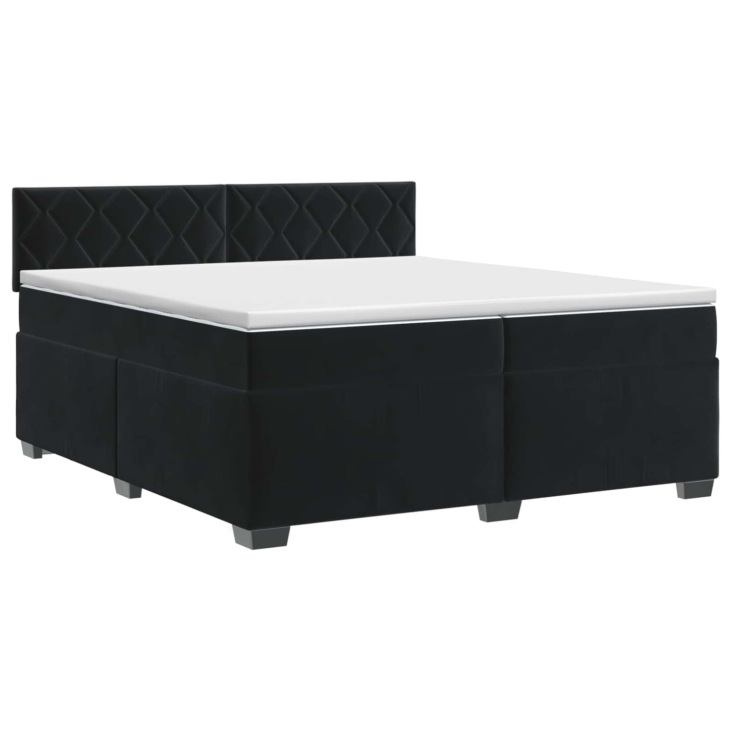 Boxmadras med topmadras med hovedgærde Sort 200 x 200 cm Fløjl
