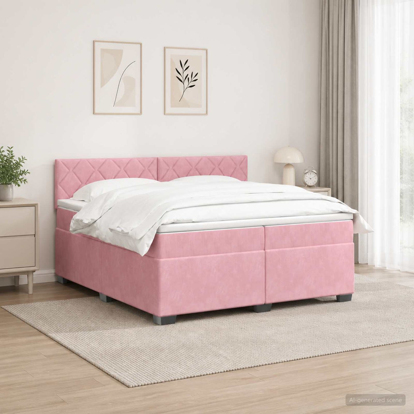 Boxmadras med topmadras Lyserød 200 x 200 cm Fløjl
