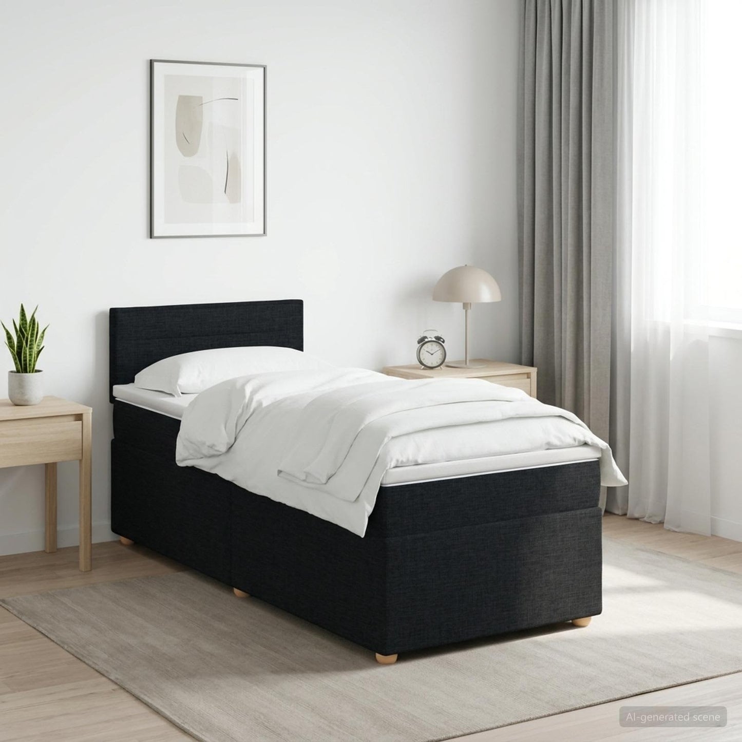 Boxmadras med topmadras med hovedgærde Sort 90 x 200 cm Stof