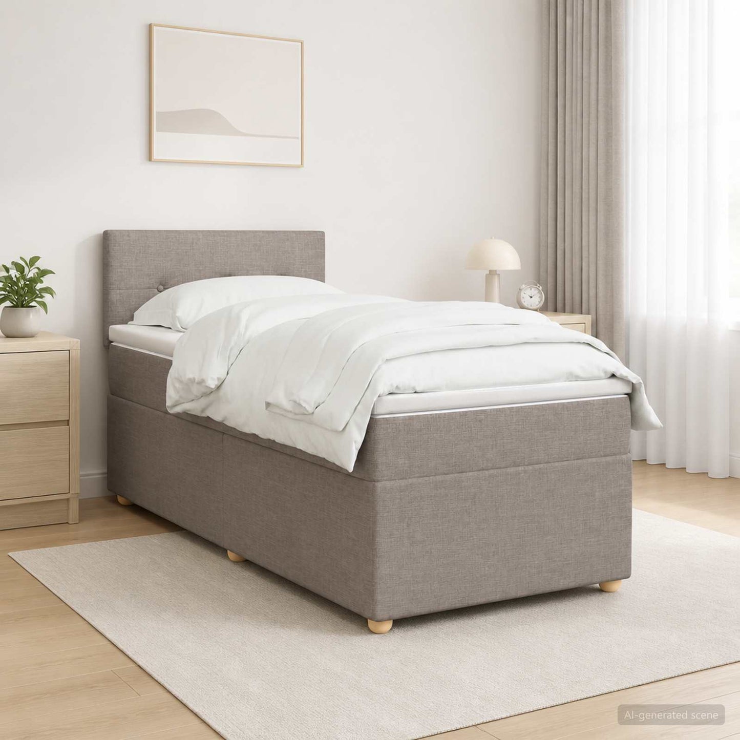 Boxmadras med topmadras med hovedgærde Gråbrun 80 x 200 cm Stof