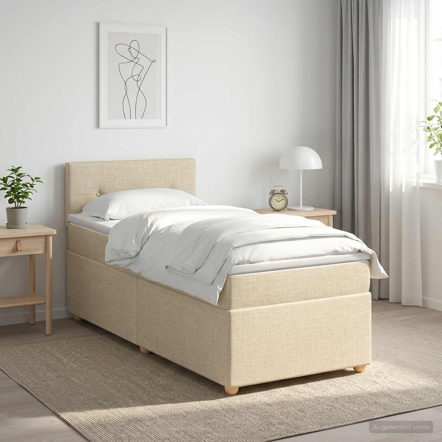 Boxmadras med topmadras Cremefarvet 90 x 200 cm Stof
