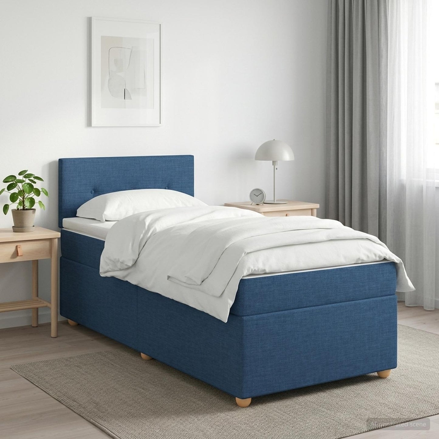 Boxmadras med topmadras med hovedgærde Blå 80 x 200 cm Stof