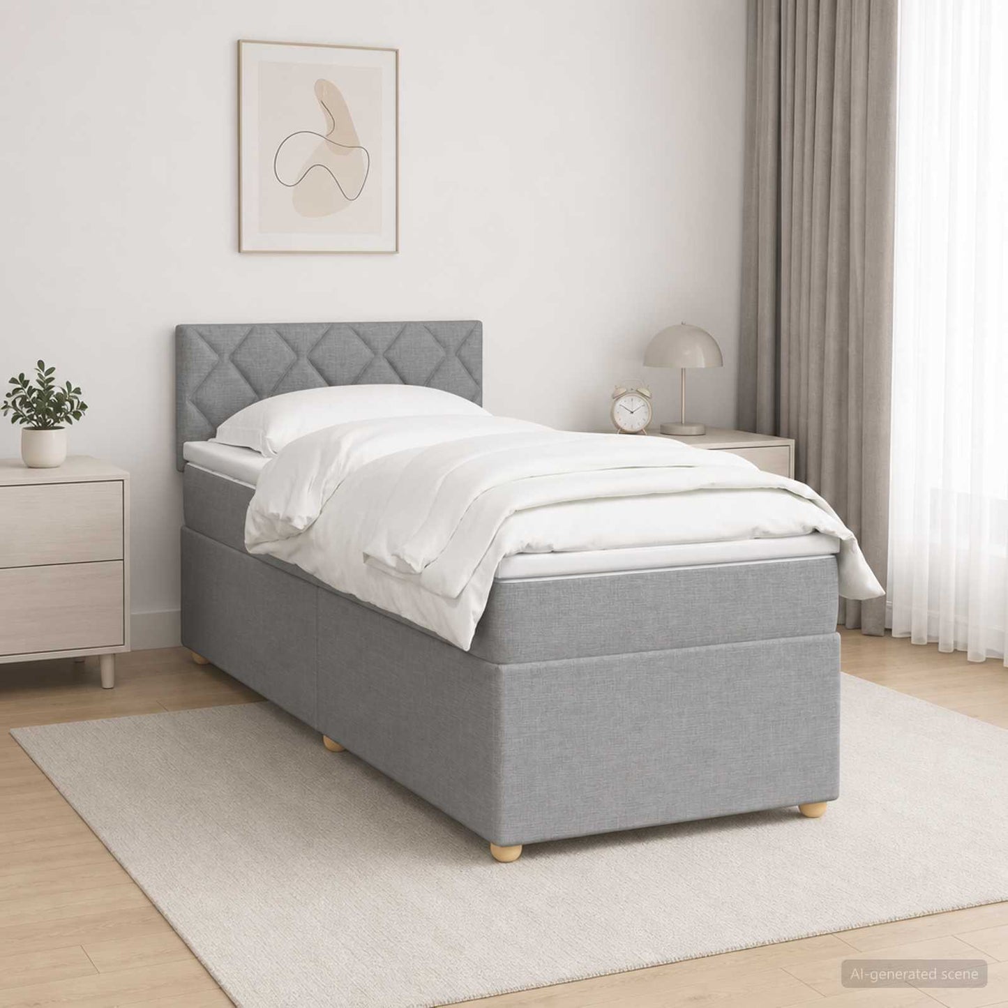Boxmadras med topmadras Lysegrå 100 x 200 cm Stof