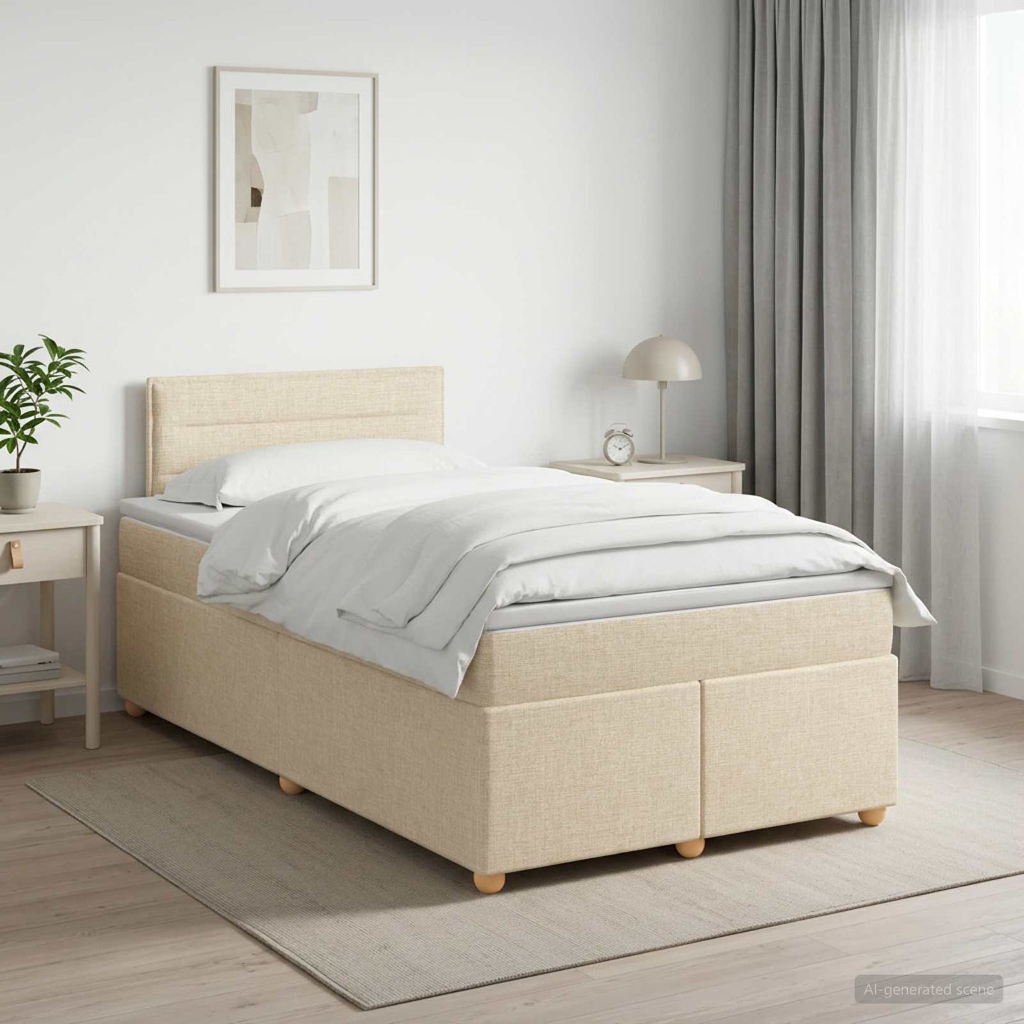 Boxmadras med topmadras Cremefarvet 120 x 190 cm Stof