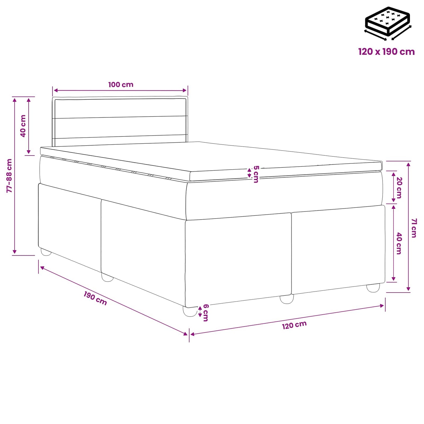 Boxmadras med topmadras Cremefarvet 120 x 190 cm Stof