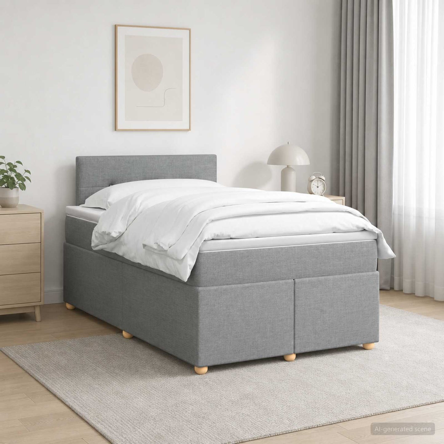 Boxmadras med topmadras Lysegrå 120 x 190 cm Stof
