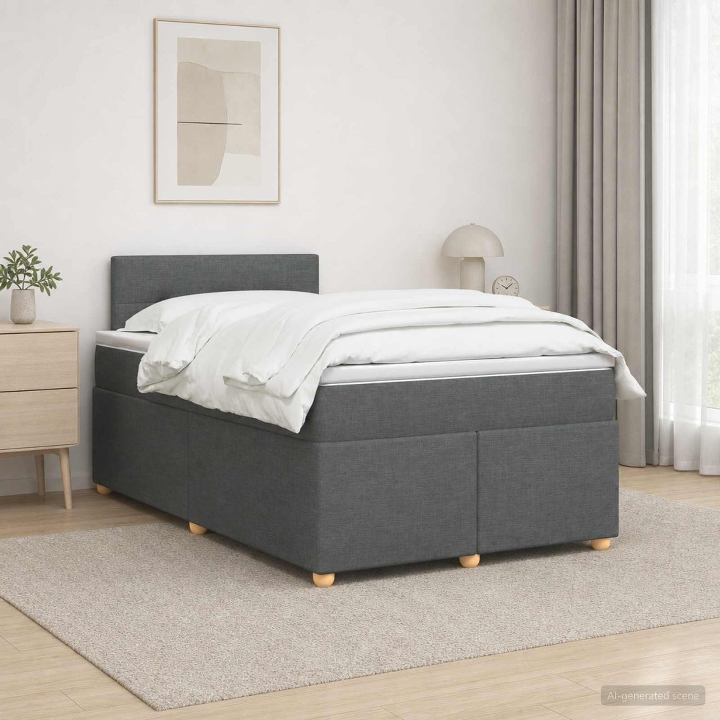 Boxmadras med topmadras Mørkegrå 120 x 190 cm Stof