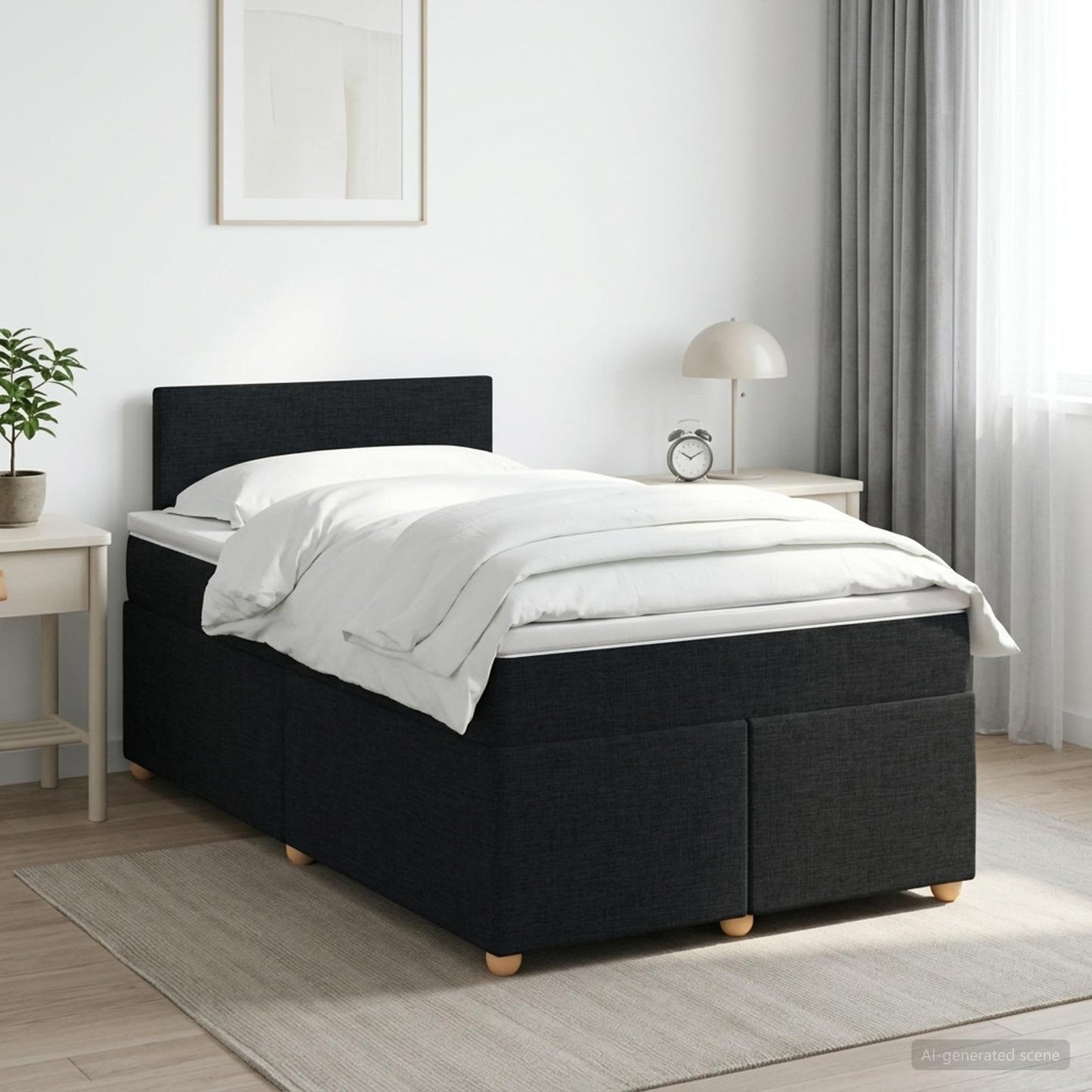 Boxmadras med topmadras med hovedgærde Sort 120 x 190 cm Stof