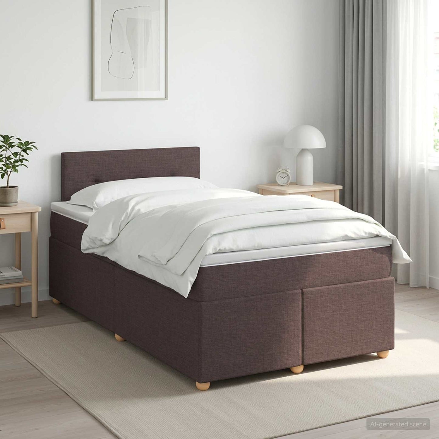 Boxmadras med topmadras Mørk Brun 120 x 190 cm Stof