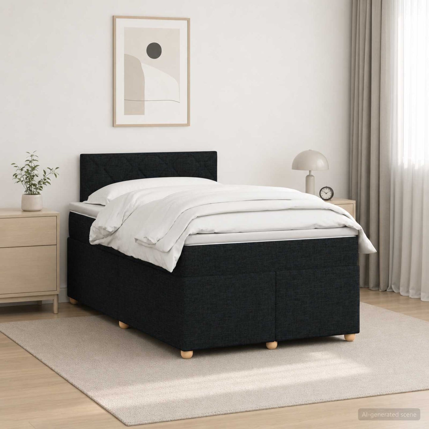 Boxmadras med topmadras med hovedgærde Sort 120 x 190 cm Stof