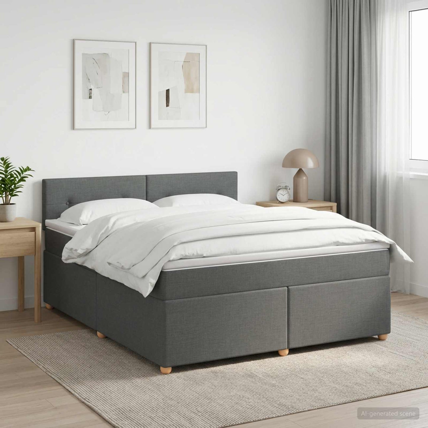 Boxmadras med topmadras Mørkegrå 180 x 200 cm Stof