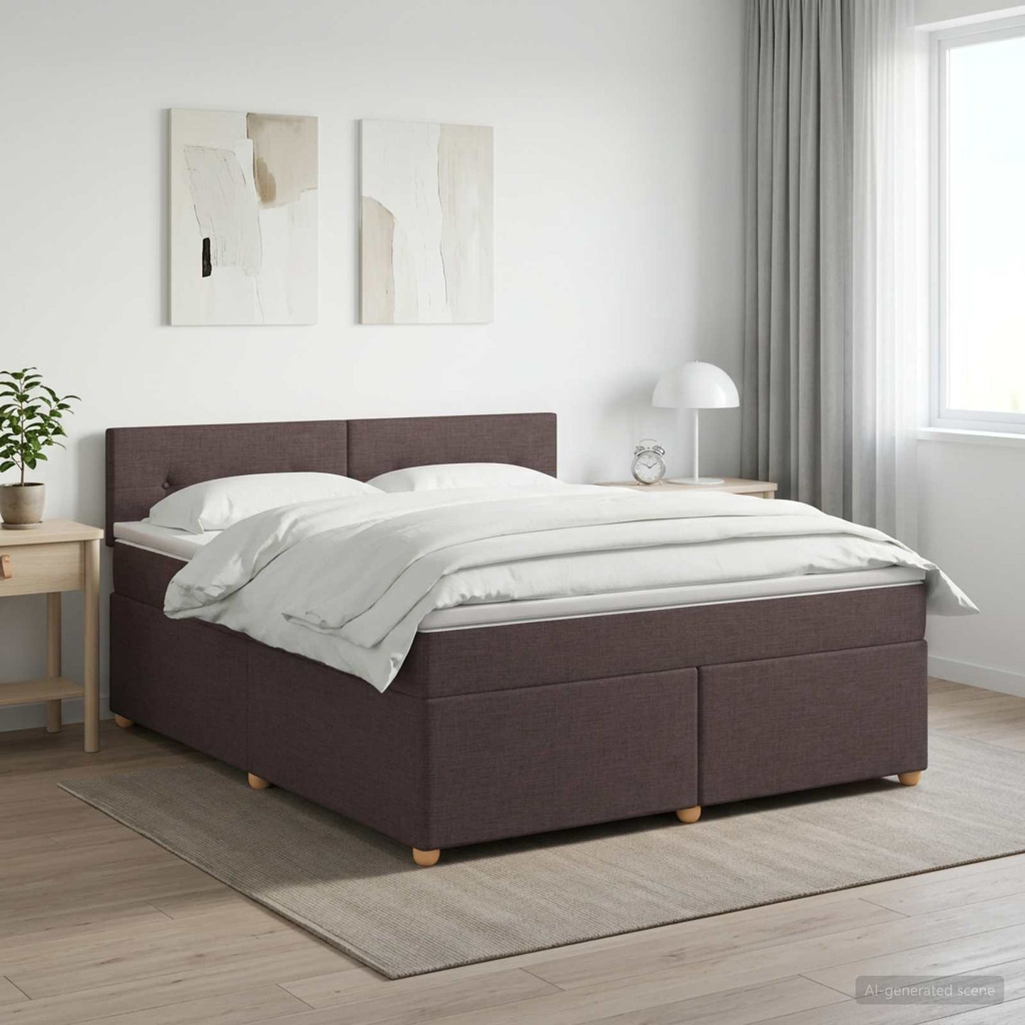 Boxmadras med topmadras Mørk Brun 180 x 200 cm Stof