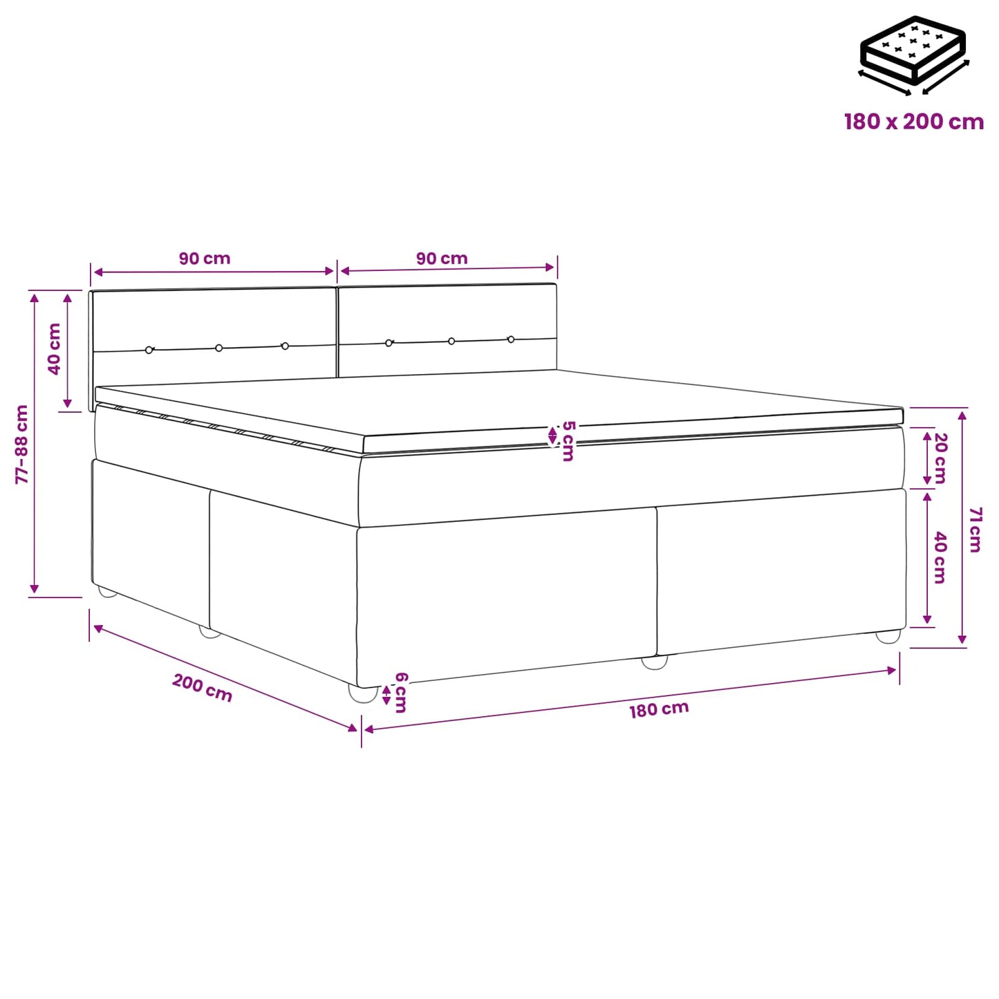 Boxmadras med topmadras Mørk Brun 180 x 200 cm Stof