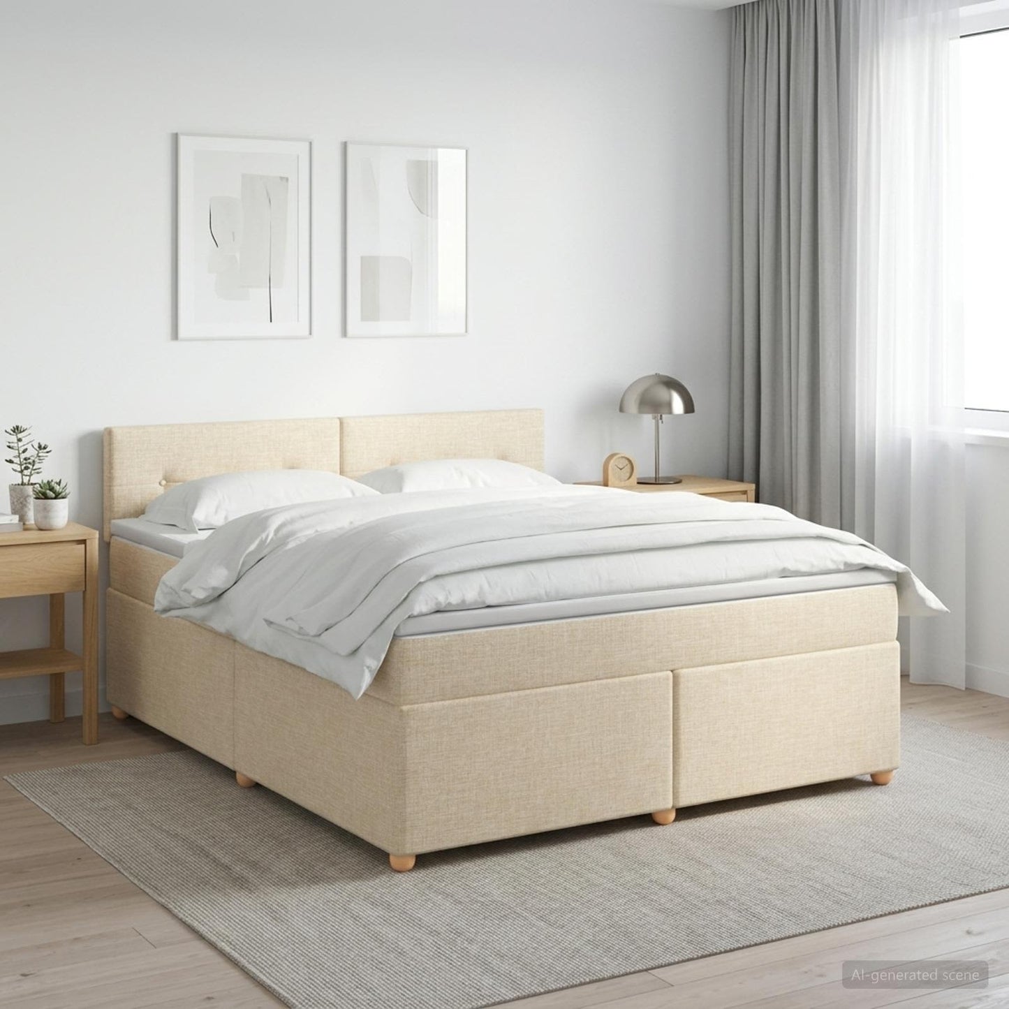 Boxmadras med topmadras Cremefarvet 160 x 200 cm Stof