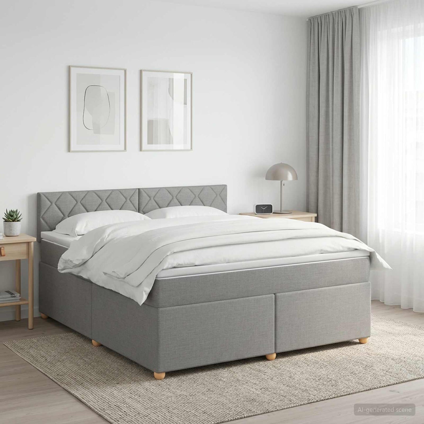 Boxmadras med topmadras Lysegrå 180 x 200 cm Stof