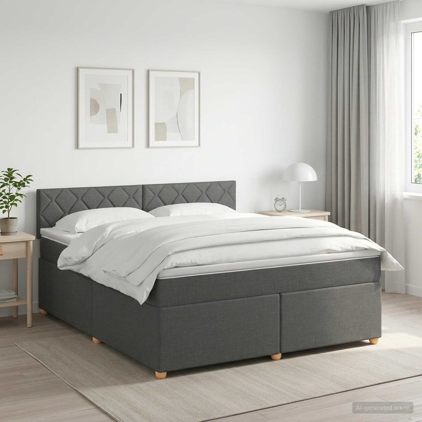 Boxmadras med topmadras Mørkegrå 140 x 200 cm Stof