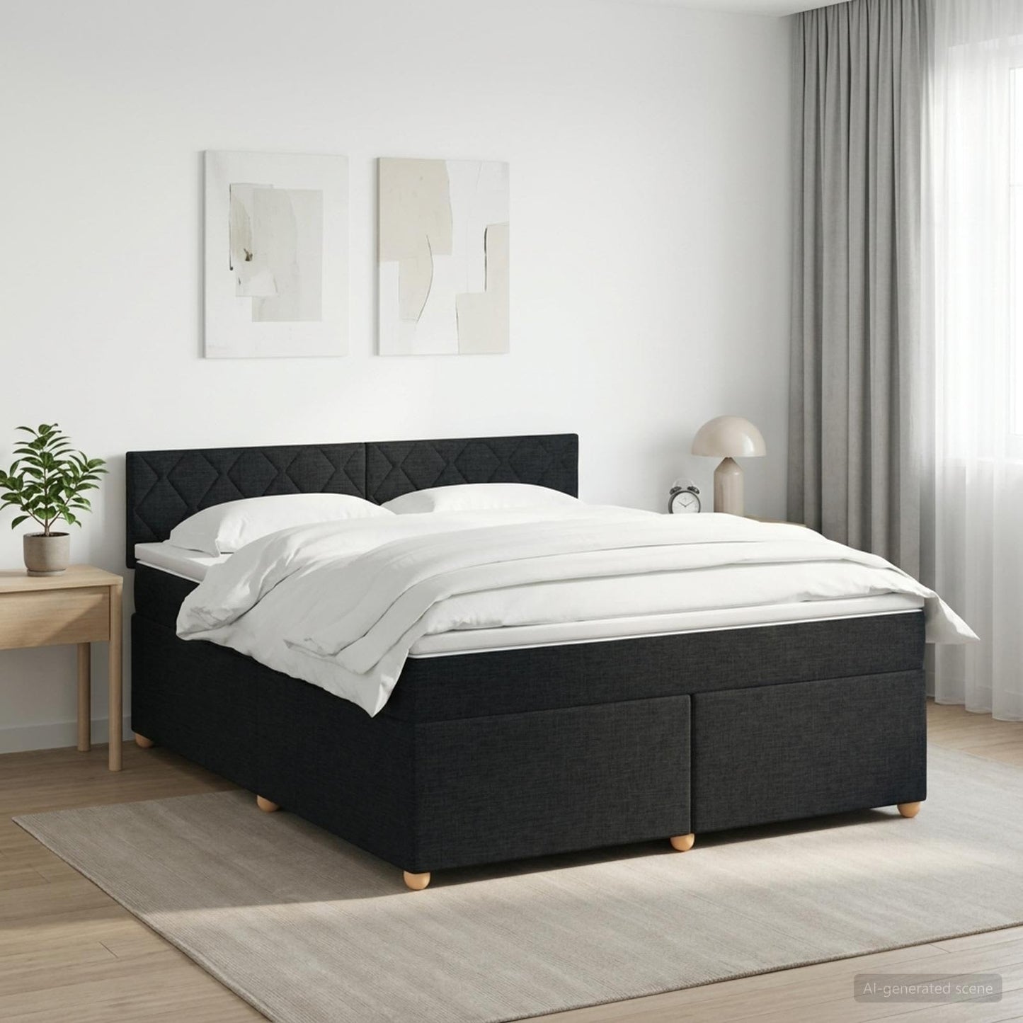 Boxmadras med topmadras med hovedgærde Sort 160 x 200 cm Stof