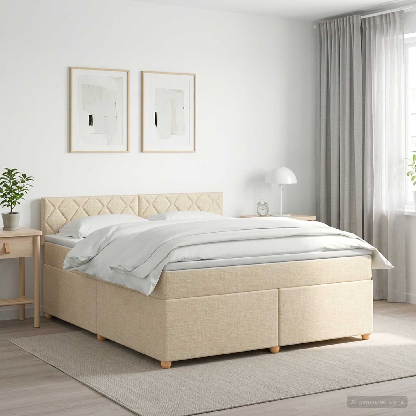 Boxmadras med topmadras Cremefarvet 160 x 200 cm Stof