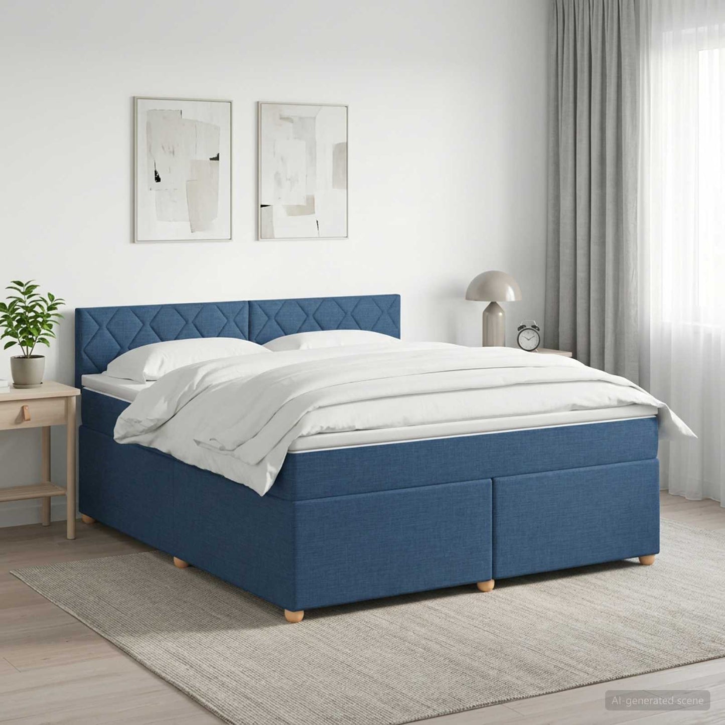 Boxmadras med topmadras med hovedgærde Blå 160 x 200 cm Stof