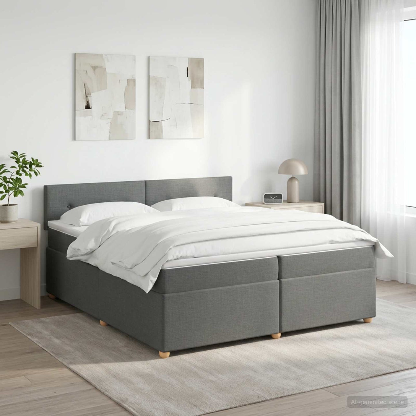 Boxmadras med topmadras Mørkegrå 200 x 200 cm Stof