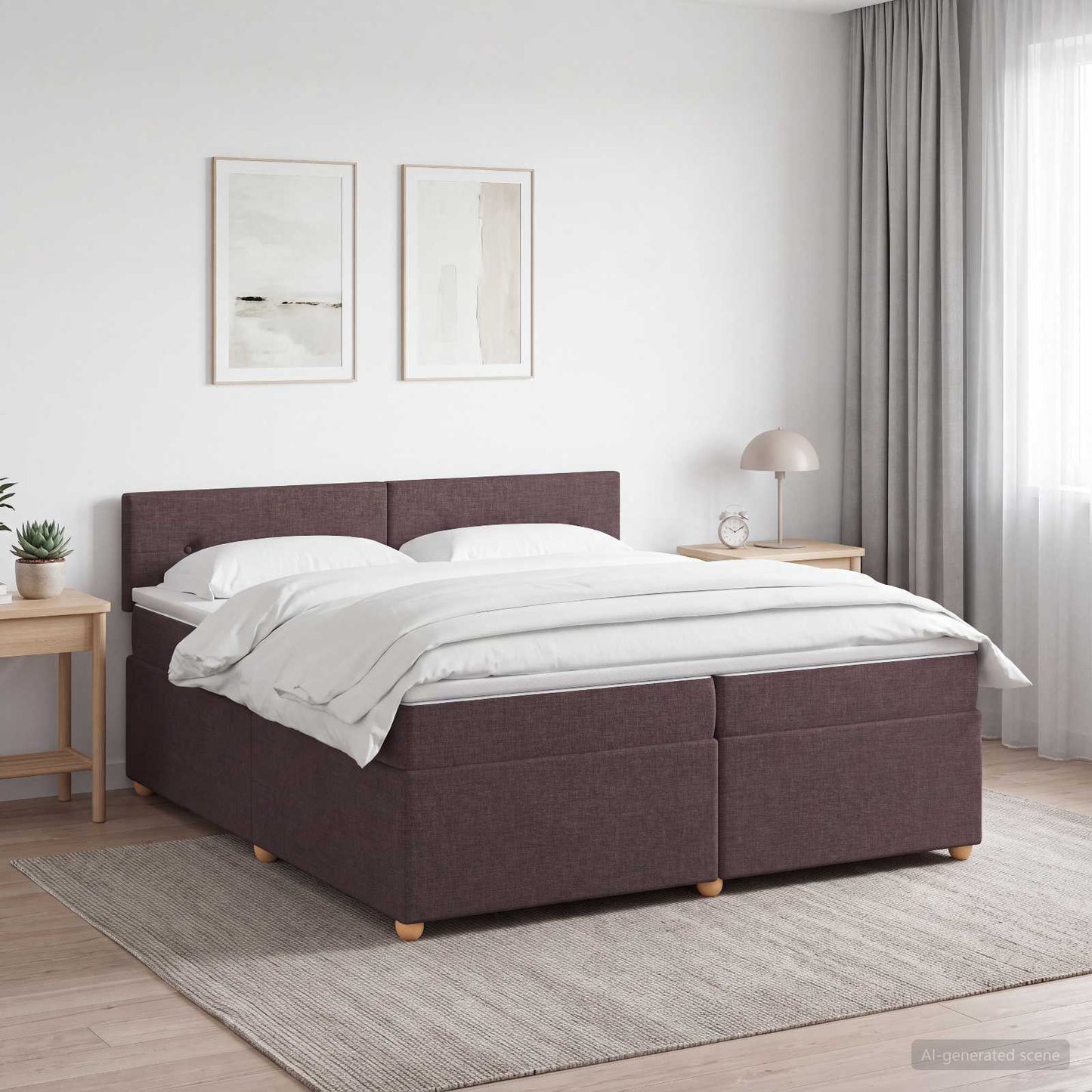 Boxmadras med topmadras Mørk Brun 200 x 200 cm Stof