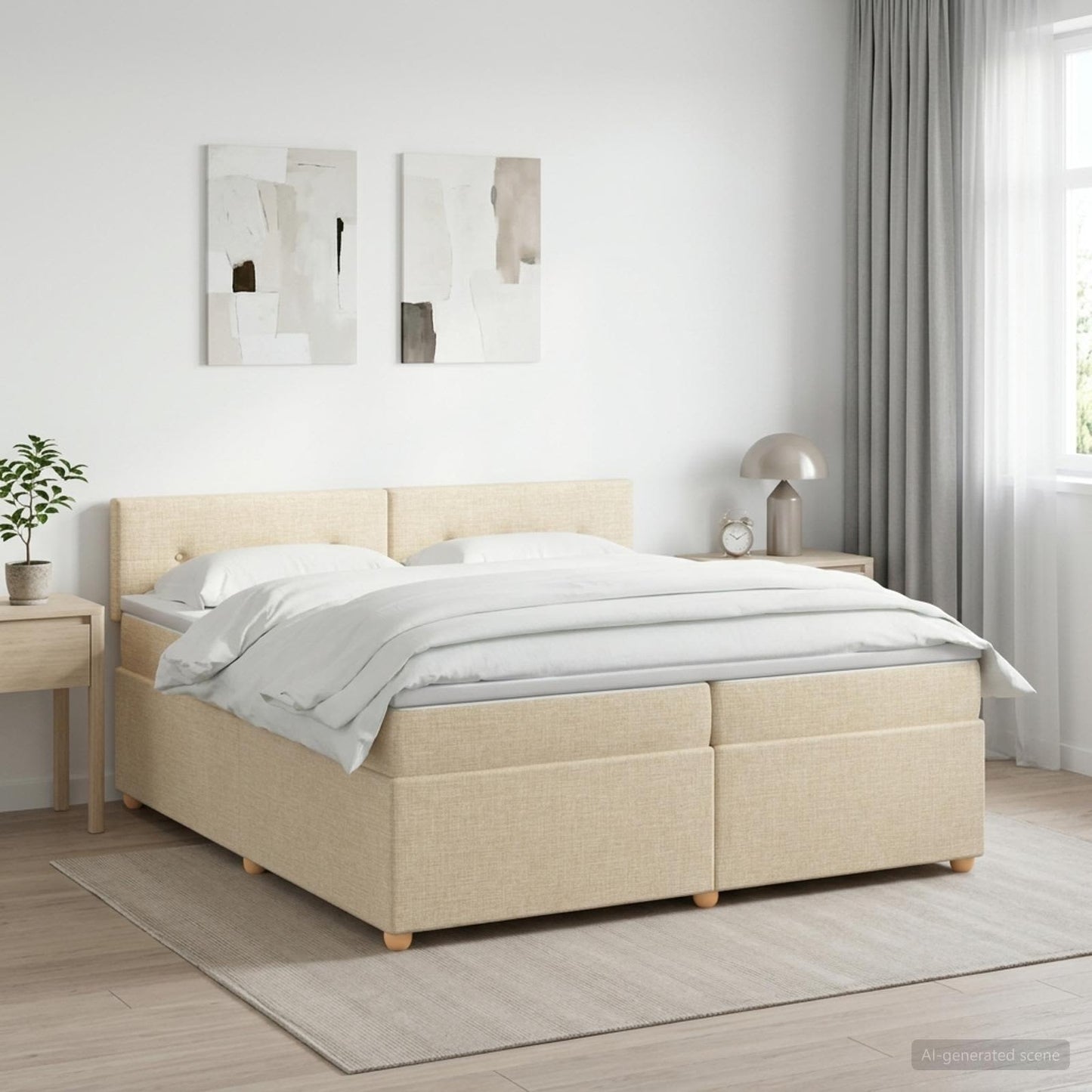 Boxmadras med topmadras Cremefarvet 200 x 200 cm Stof