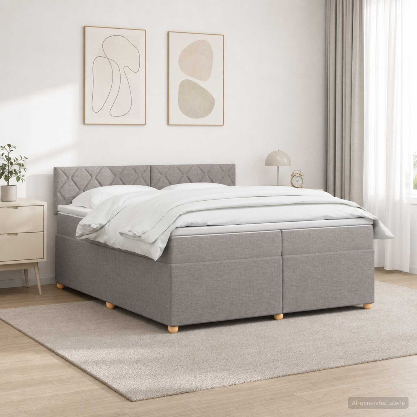 Boxmadras med topmadras Gråbrun 200 x 200 cm Stof