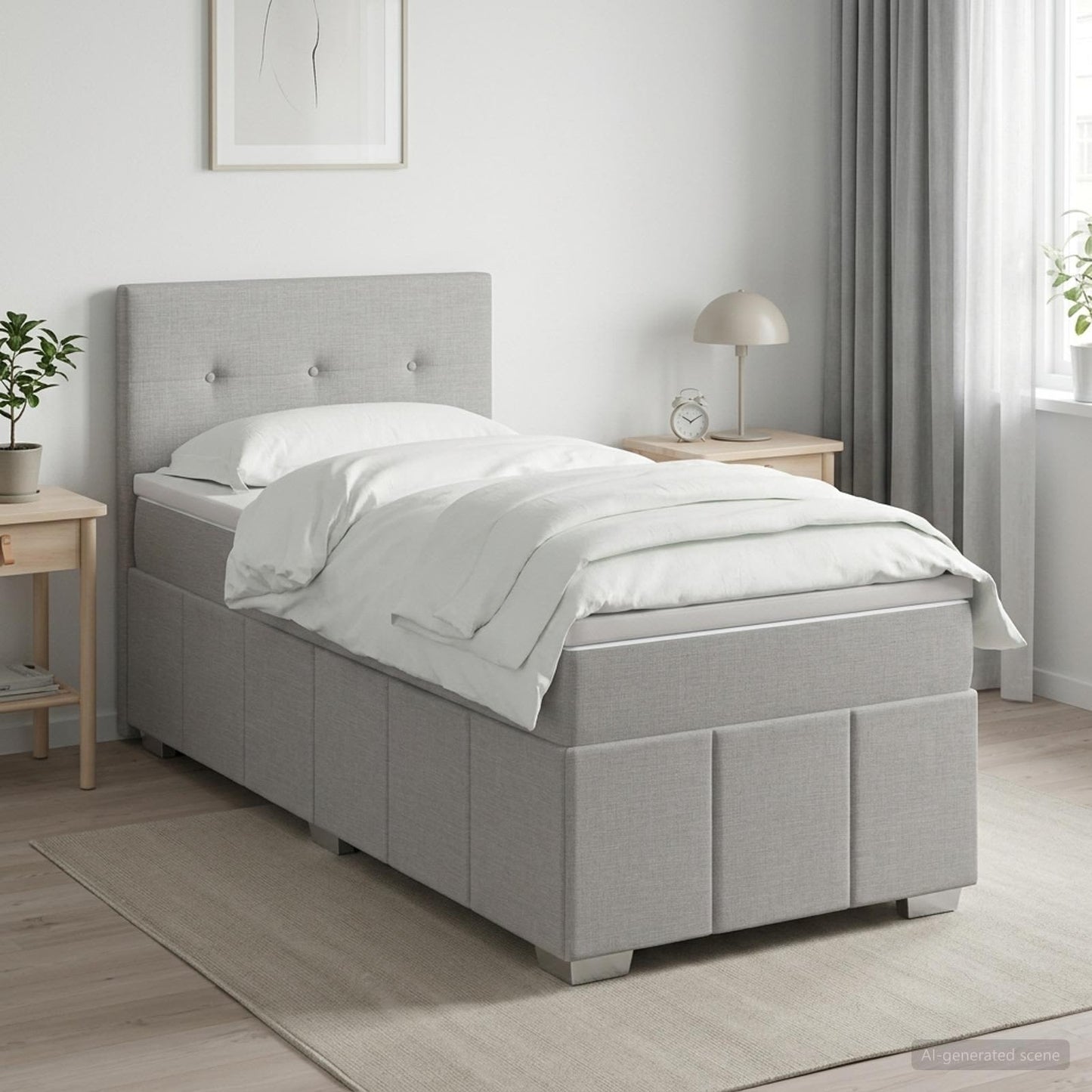Boxmadras med topmadras med hovedgærde Lysegrå 80 x 200 cm Stof