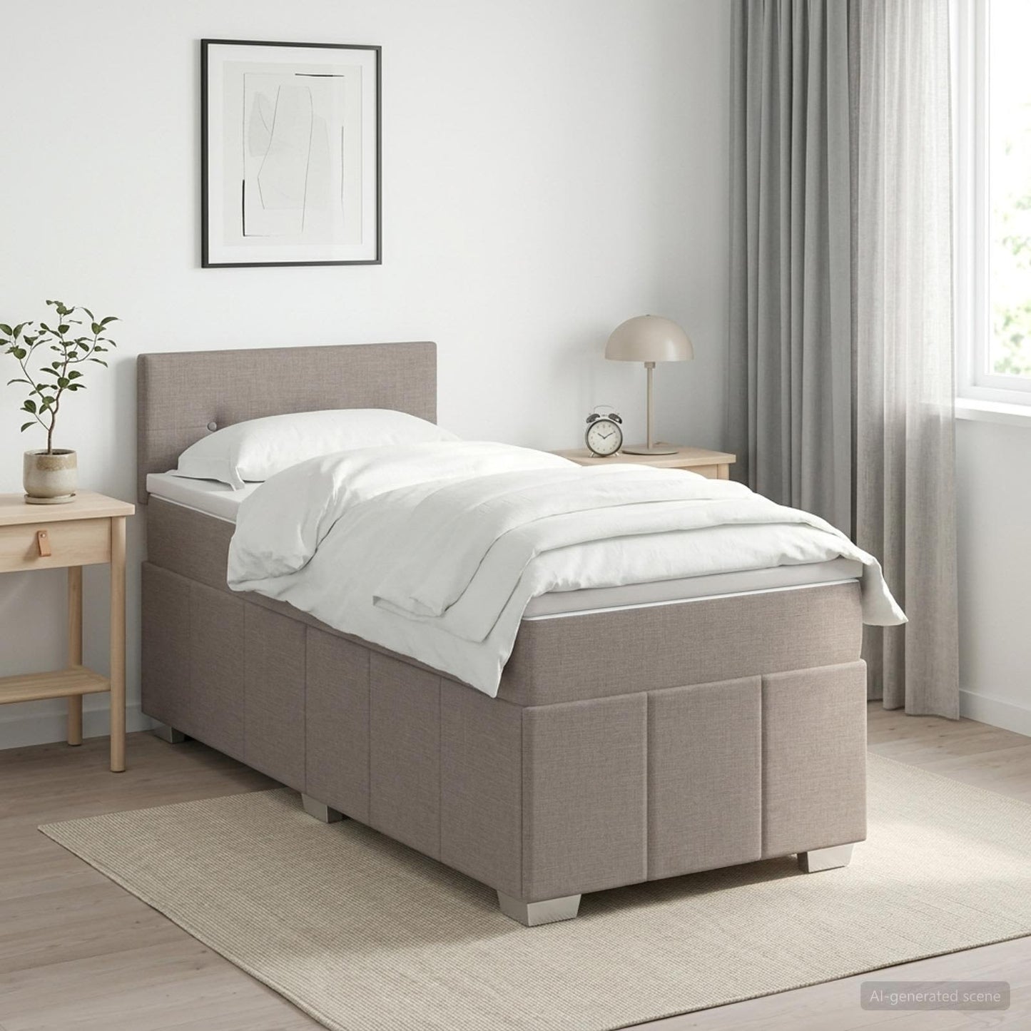 Boxmadras med topmadras med hovedgærde Gråbrun 90 x 200 cm Stof