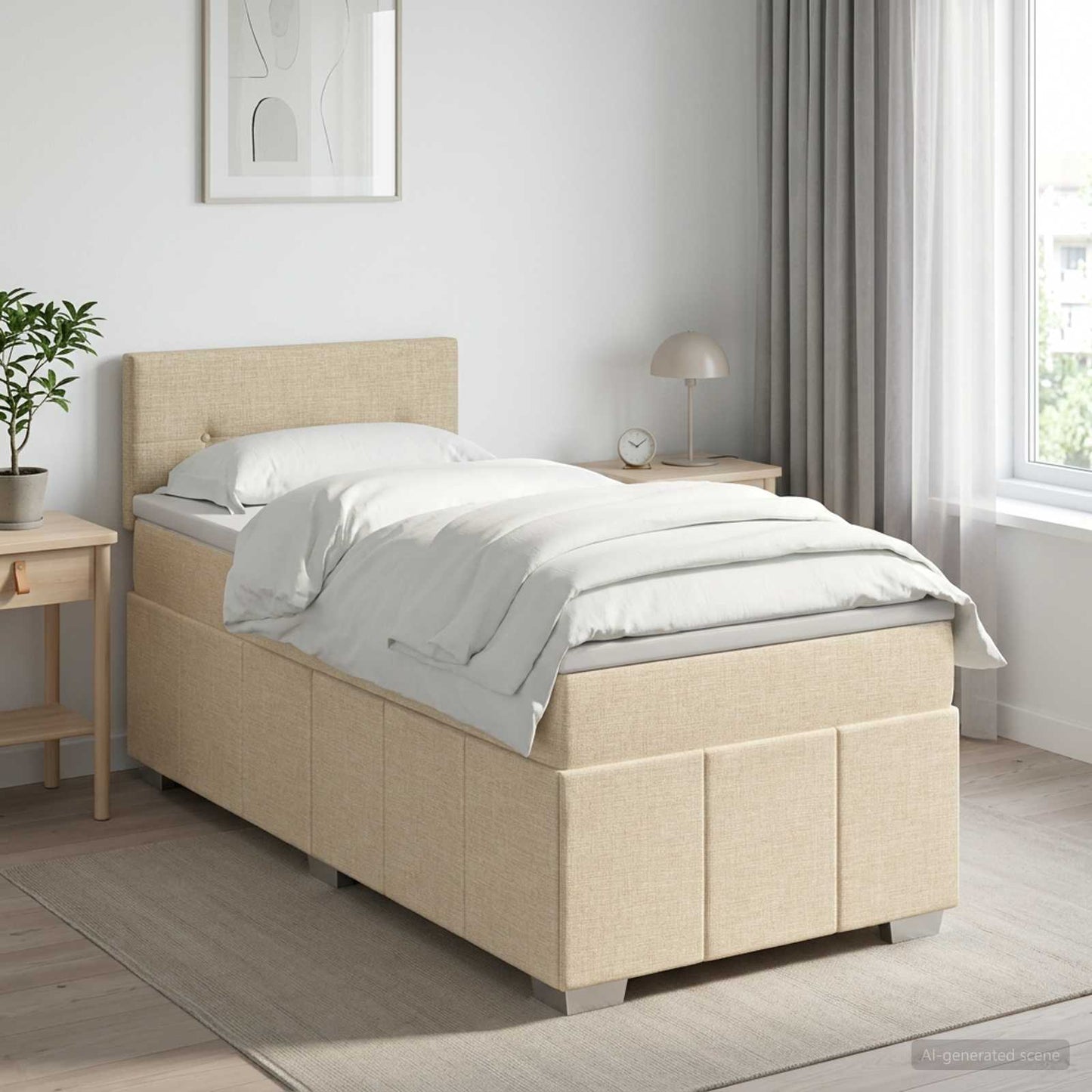 Boxmadras med topmadras Cremefarvet 80 x 200 cm Stof